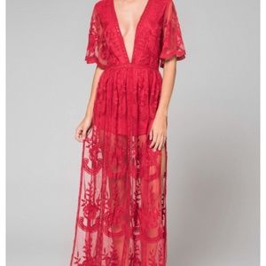Plunging neck line lace maxi